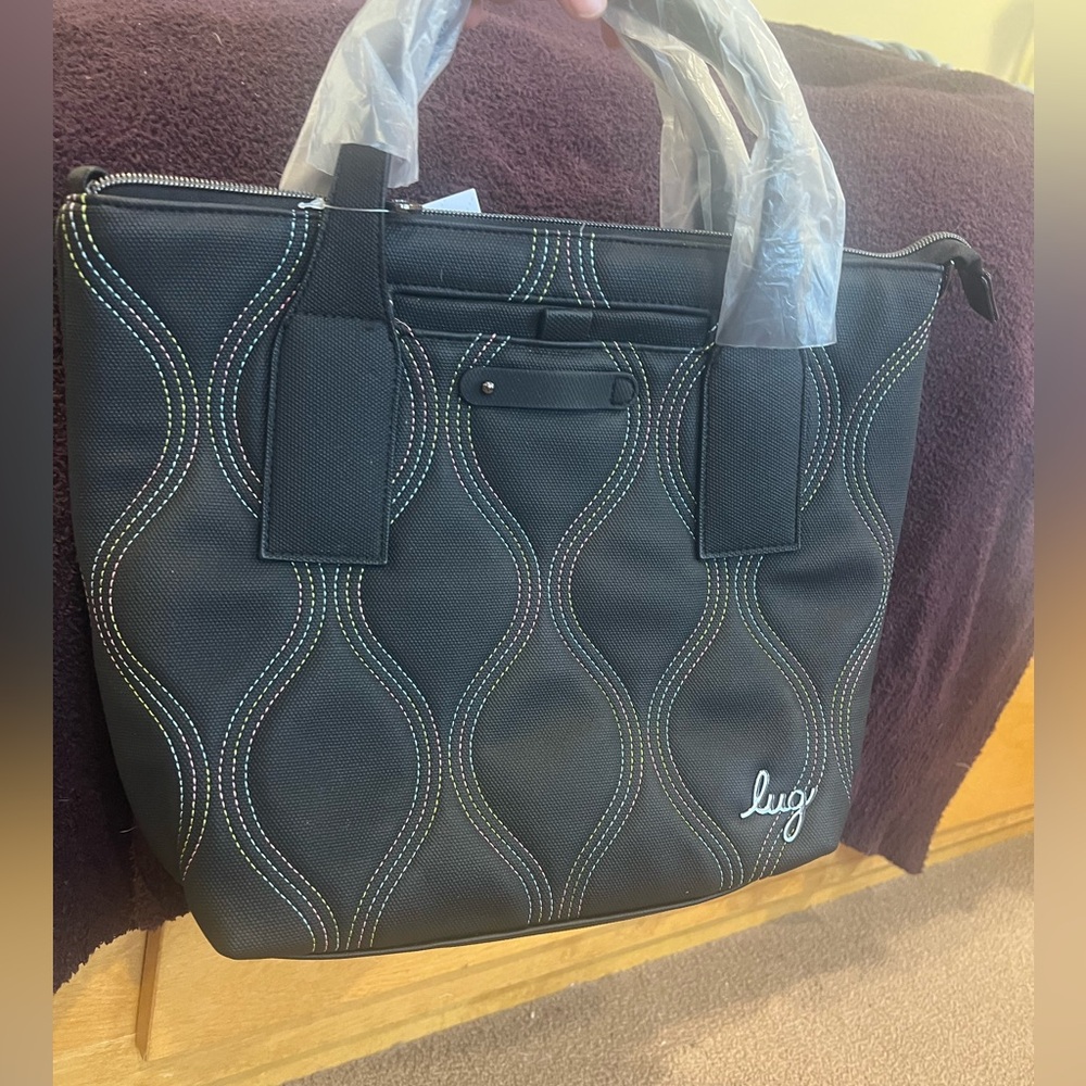 LUG Alto Matte VL Convertible Tote Bag - Black with Rainbow Stitch NWT